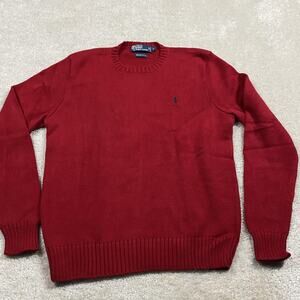 Polo Ralph Lauren Sweater Mens L Red Pima Cotton Crewneck Knit Pullover